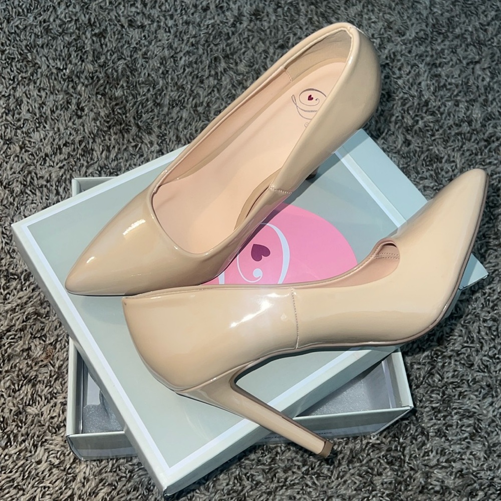 cream brown closed point heels